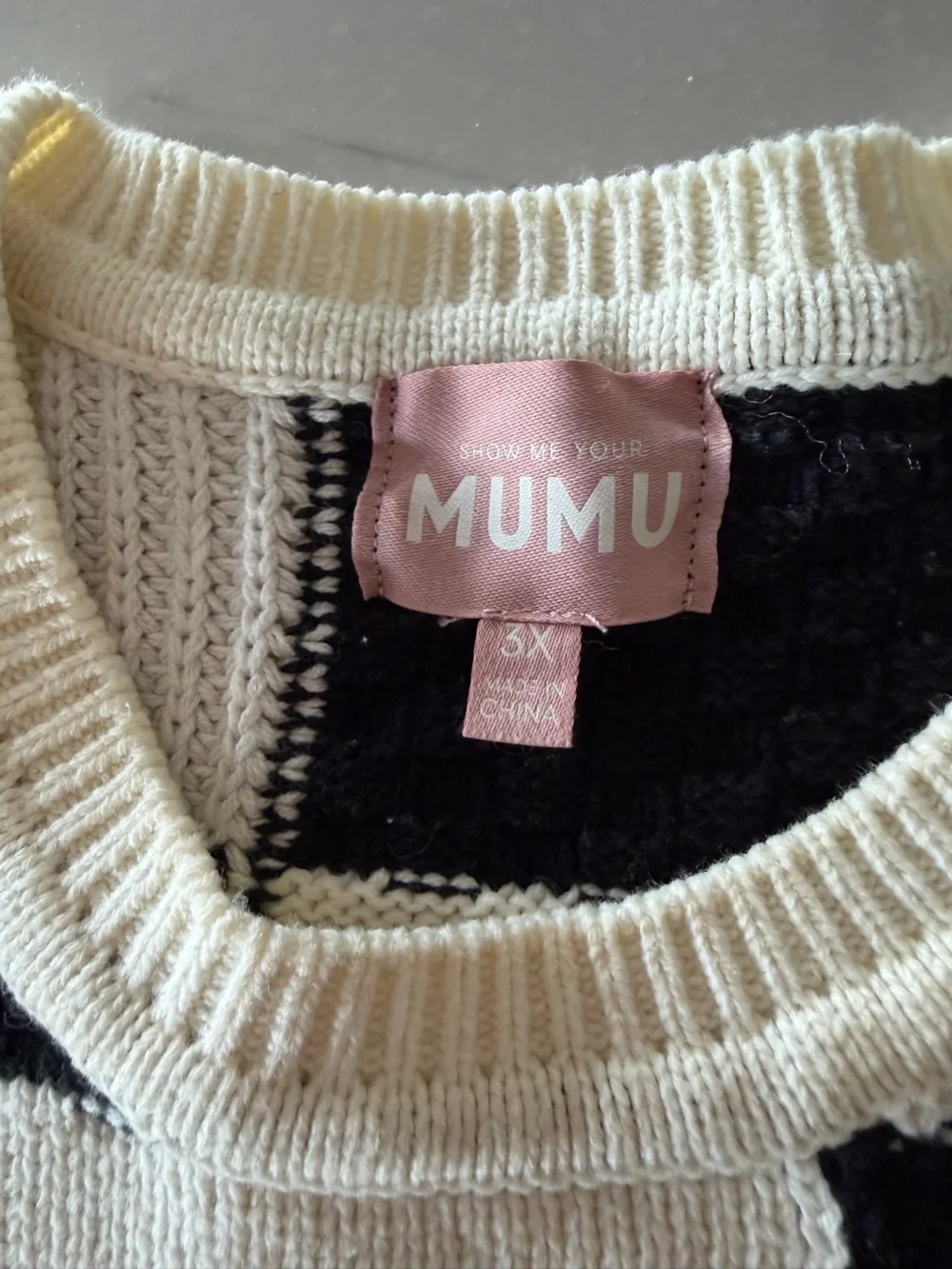 Women SHOW ME YOUR MUMU Ember Patchwork Knit Tunic Sweater Gray Black Ivory-3X